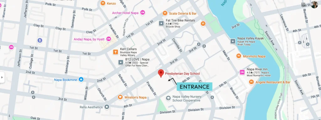 Location of the preschool entrance to Presbyterian Day School in Napa